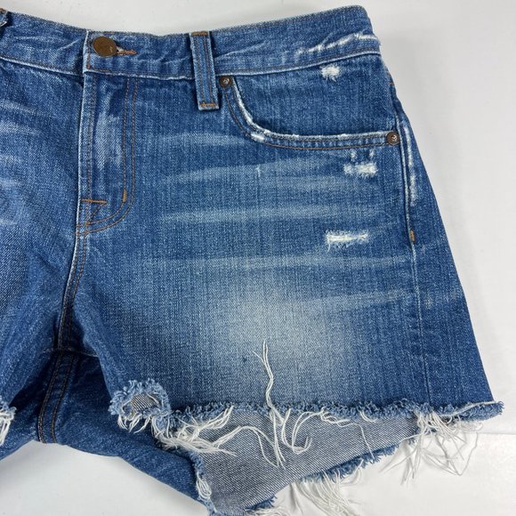 J Brand Jean Shorts Women 29 Libra Mid Rise Blue Distressed Cut Off Denim Cotton - Picture 2 of 15